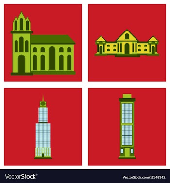 Isolated city buildings icon set different vector image