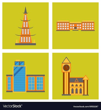 Isolated city buildings icon set different vector image