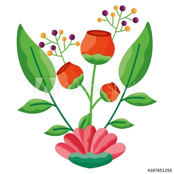 Isolated flowers with leaves ornament design