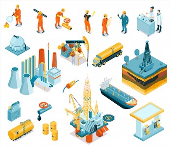 Isolated isometric oil industry workers icon set with employers working at the factory Free Vector