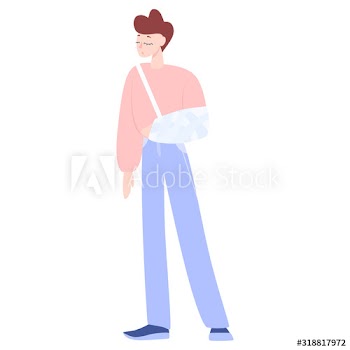 Isolated man with broken arm on white background