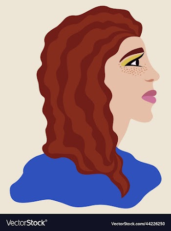isolated of redhead woman in blue
