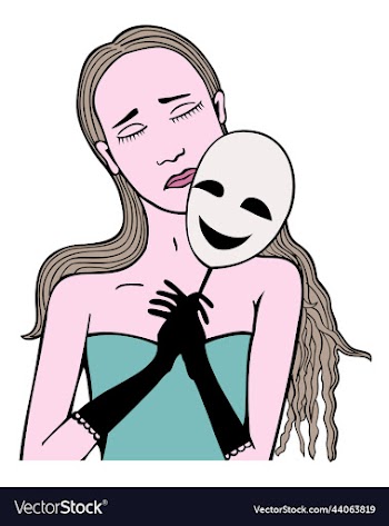isolated of young sad girl with mask