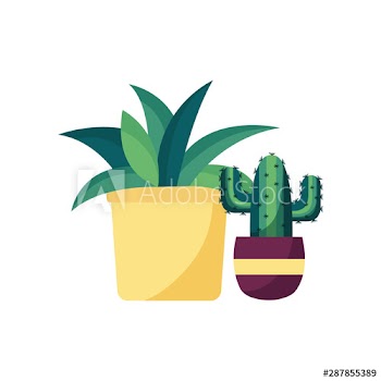 Isolated plants inside pots vector design