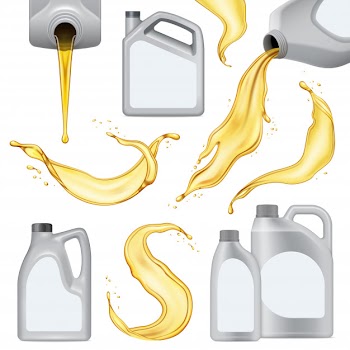 Isolated realistic motor oil icon set with white plastic bottle with yellow liquid Free Vector