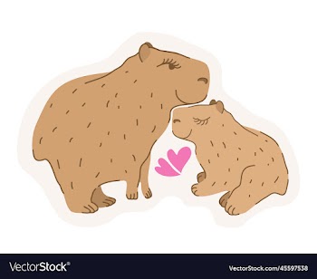 isolated sticker with two capybaras in love