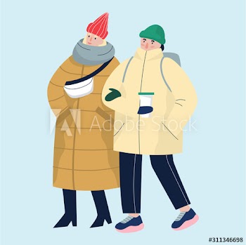 Isolated vector illustration of people wearing warm winter clothes