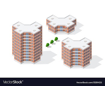  					Isometric 3d dimensional building of modern vector image														