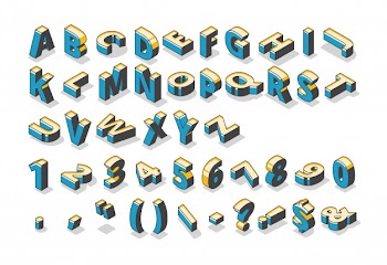 Isometric alphabet, numbers and punctuation marks Free Vector
