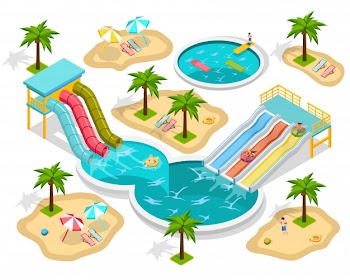 Isometric aqua park composition Free Vector