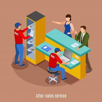 Isometric background with pick-up point giveaway outlet office environment with text furniture and human characters Free Vector