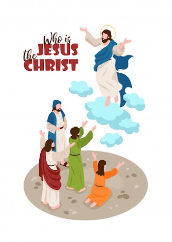 Isometric bible narratives  with human characters of prayers and jesus christ with editable ornate text Free Vector