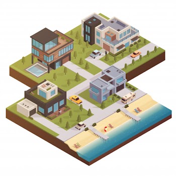 Isometric building estate composition Free Vector