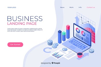 Isometric business landing page template Free Vector