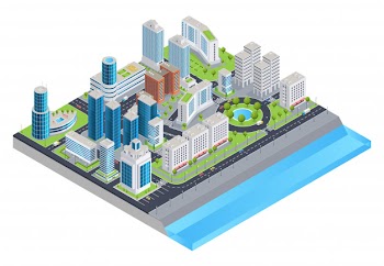 Isometric city composition Free Vector