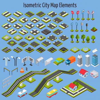 Isometric city map elements Free Vector