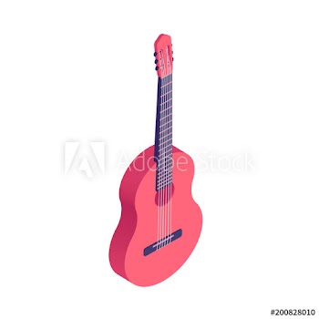 Isometric classical acoustic guitar isolated on white background