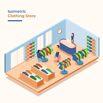 Isometric clothing store with people Free Vector