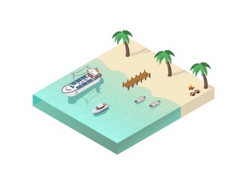Isometric coastal line composition Free Vector