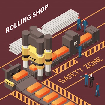 Isometric composition with workers in rolling shop in metal industry factory 3d vector illustration Free Vector