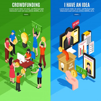 Isometric crowdfunding banners Free Vector