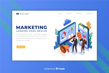 Isometric design marketing landing page Free Vector