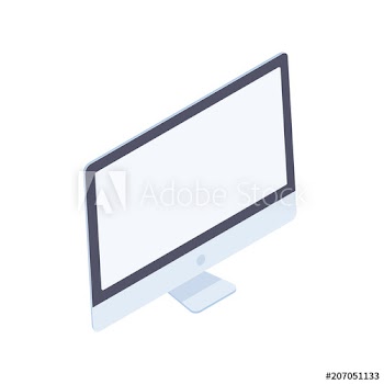 Isometric desktop computer with blank display in white body isolated on white background