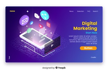 Isometric digital marketing landing page Free Vector