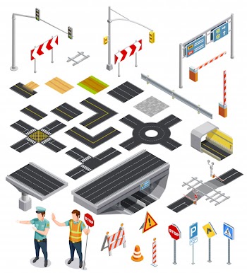 Isometric elements of road sections Free Vector