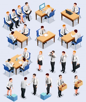 Isometric employment interview collection Free Vector