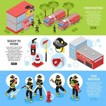 Isometric firefighter banners Free Vector