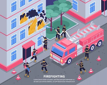 Isometric firefighter illustration Free Vector