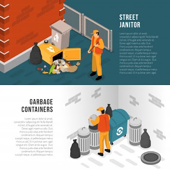 Isometric garbage recycling banner set Free Vector