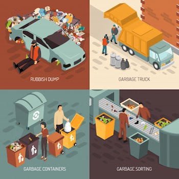 Isometric garbage recycling design icon set Free Vector