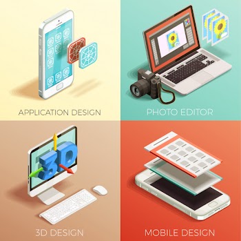 Isometric graphic design set Free Vector
