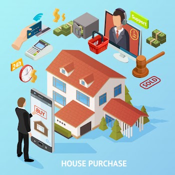 Isometric home purchase background Free Vector