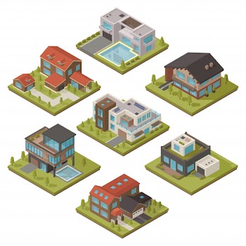 Isometric house icon set Free Vector