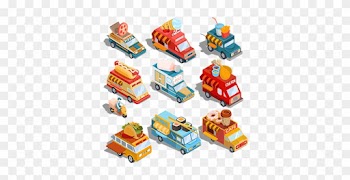 Isometric Illustrations Of Cars Fast Delivery Of Food - Food Truck Paper Toy Car