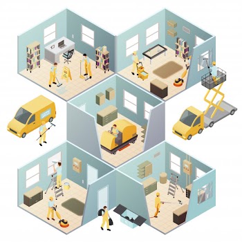 Isometric industrial cleaning colored composition Free Vector