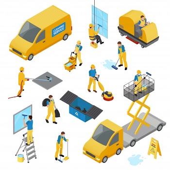 Isometric industrial cleaning icon set Free Vector