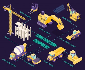 Isometric infographics with construction equipment and machinery Free Vector