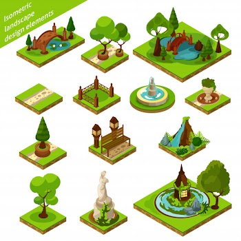Isometric landscape design elements