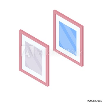Isometric mirror in wooden frame isolated on white background