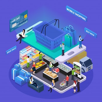Isometric online shopping illustration Free Vector