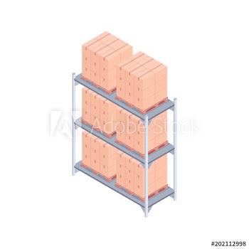 Isometric pallet rack with boxes