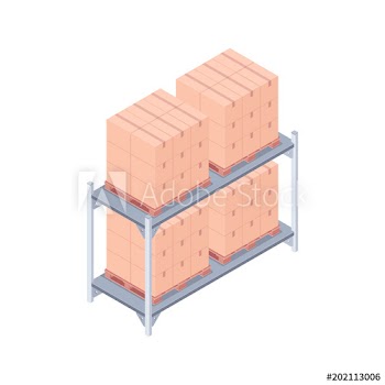 Isometric pallet rack with boxes