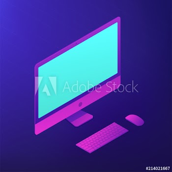 Isometric personal computer with a screen, keyboard and mouse