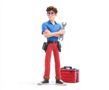 Isometric Pixar-Style Plumber Character Isometric Pixar-Style Plumber Character