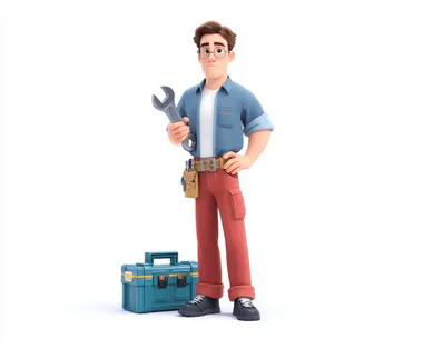 Isometric Pixar-Style Plumber Character with Wrench Isometric Pixar-Style Plumber Character with Wrench