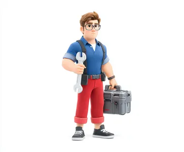 Isometric Pixar-Style Plumber Character with Wrench Isometric Pixar-Style Plumber Character with Wrench